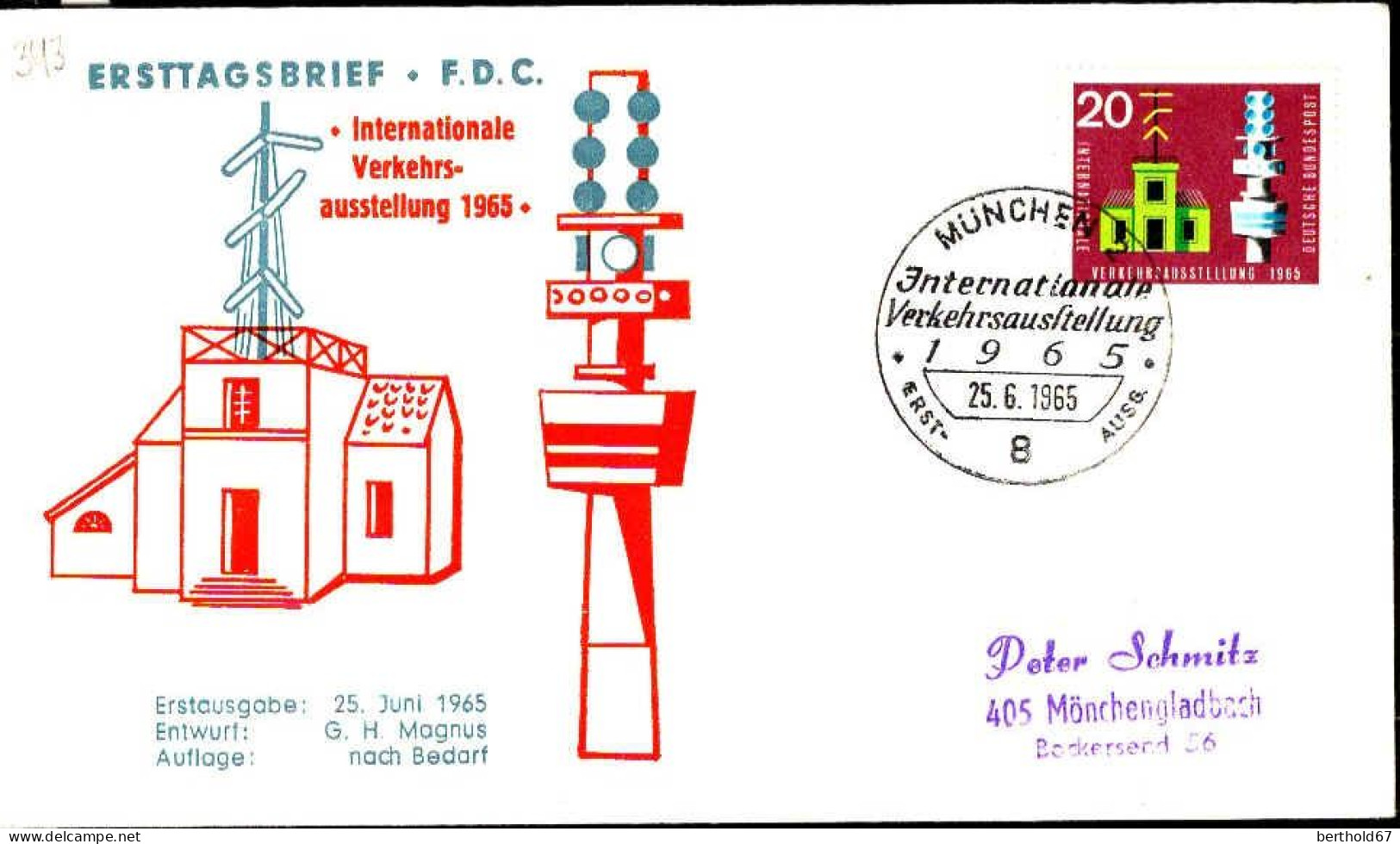 RFA Poste Obl Yv: 343 Mi:471 IVA München Tour De Télévision (TB Cachet à Date) Fdc Mûnchen 25-6-65 - 1961-1970