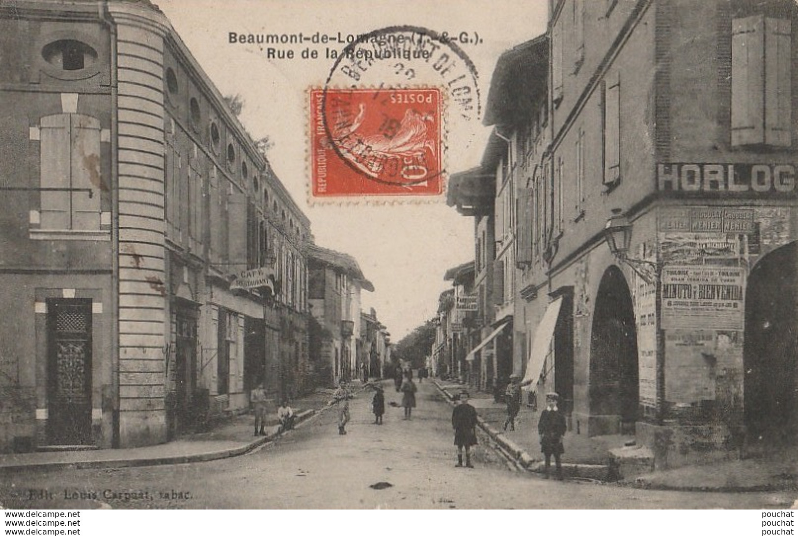 82) BEAUMONT DE LOMAGNE (TARN ET GARONNE) RUE DE LA RÉPUBLIQUE - (ANIMEE - OBLITERATION DE 1908 - 2 SCANS) - Beaumont De Lomagne