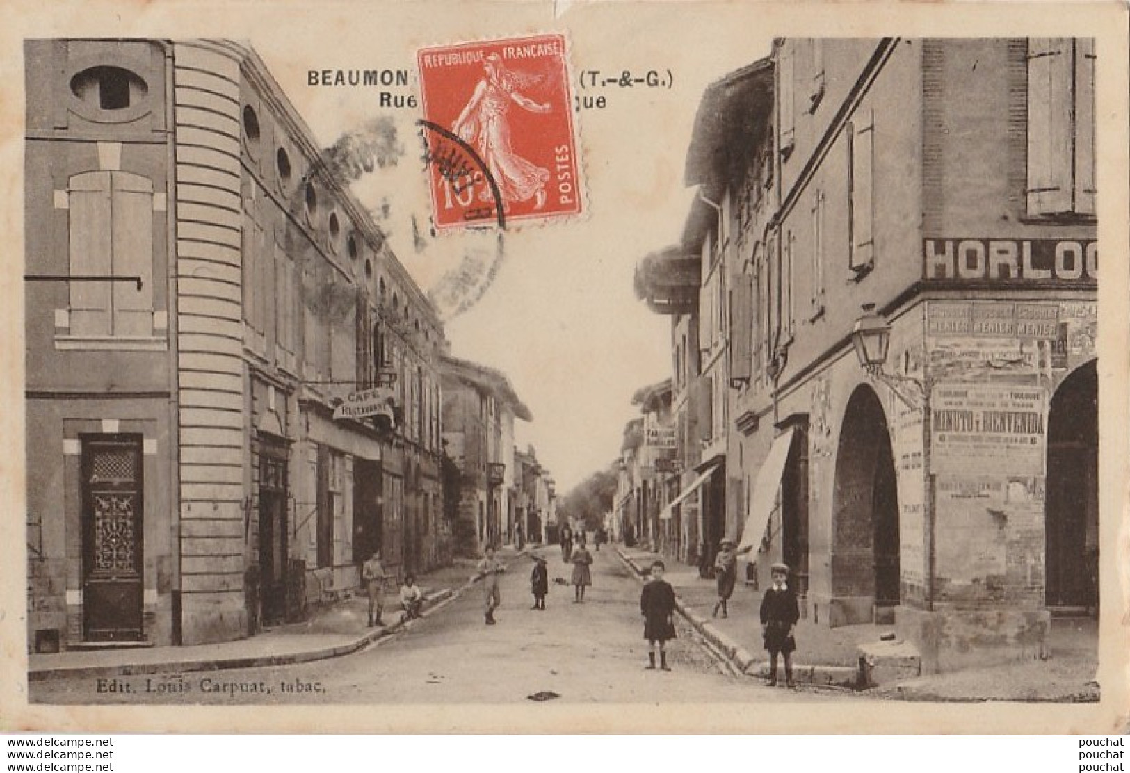 82) BEAUMONT DE LOMAGNE (TARN ET GARONNE) RUE DE LA RÉPUBLIQUE - (ANIMEE - EDITEUR LOUIS CARPUAT , TABAC) - Beaumont De Lomagne