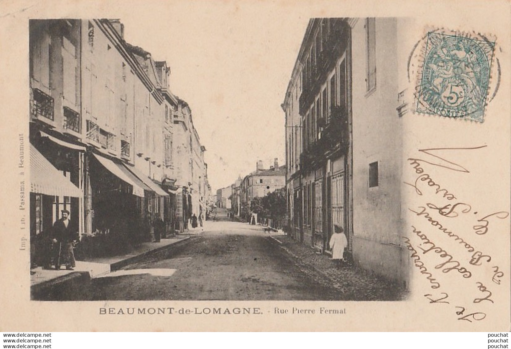 I14- 82) BEAUMONT DE LOMAGNE (TARN ET GARONNE) RUE PIERRE FERMAT - (ANIMEE - COMMERCES - OBLITERATION DE 1903 - 2 SCANS) - Beaumont De Lomagne