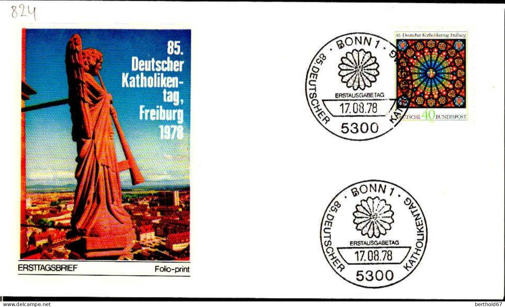 RFA Poste Obl Yv: 824 Mi:977 Deutscher Katolikentag Freiburg Rosace (TB Cachet à Date) Fdc Bonn 17-8-78 - 1971-1980