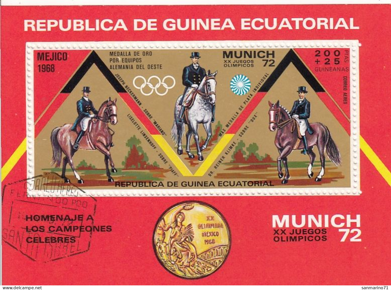 GUINEA EQUATORIAL Block 19,used,falc Hinged - Ippica