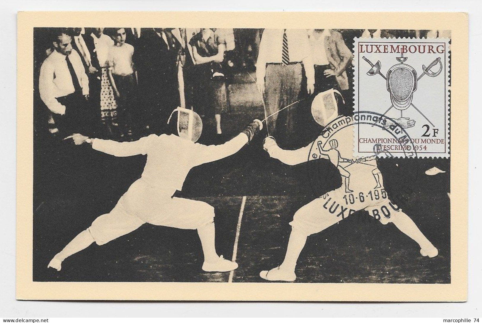 LUXEMBOURG 2FR ESCRIME CARTE MAXIMUM LUXEMBOURG 10.6.1954 CHAMPIONNAT DU MONDE - Fencing