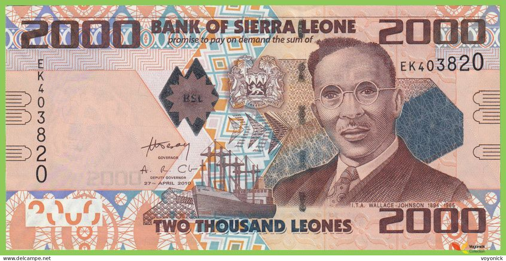 Voyo SIERRA LEONE 2000 Leones 2010 P31a B126a EK UNC - Sierra Leona