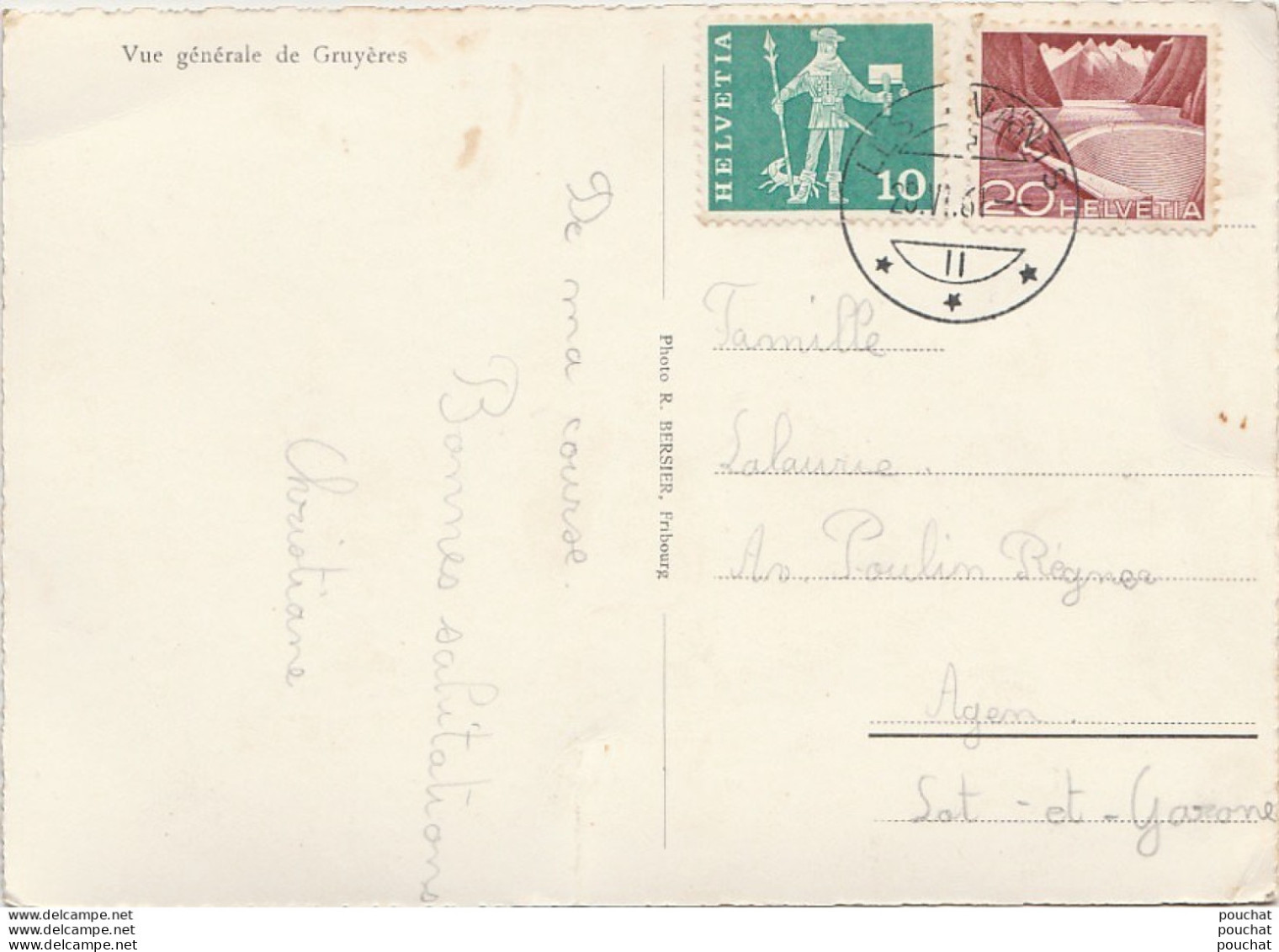 K24- SUISSE - VUE GENERALE  DE  GRUYERES   - (OBLITERATION DE 1961 - 2 SCANS) - Gruyères