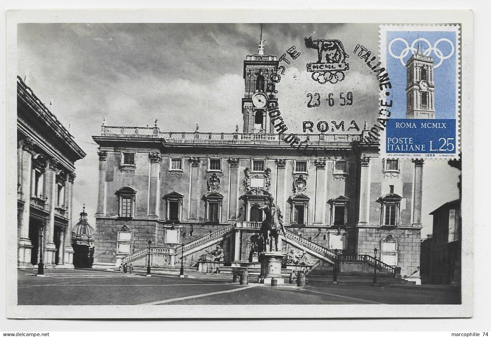 ITALIA ITALIE 25L CARTE MAXIMUM CARTOLINA ROMA  23.6.1959 JEUX OLYMPIQUES OLYMPIC GAMES - Ete 1960: Rome