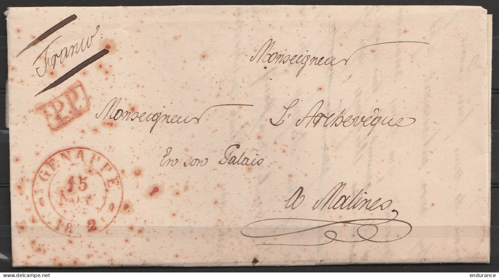 L. Datée 1832 Du Curé De HOUTAIN-LE-VAL Pour Archevêque De MALINES - Càd GENAPPE/15 NOV 1832 + [P.P.] - Man. "Franco" - 1830-1849 (Belgio Indipendente)