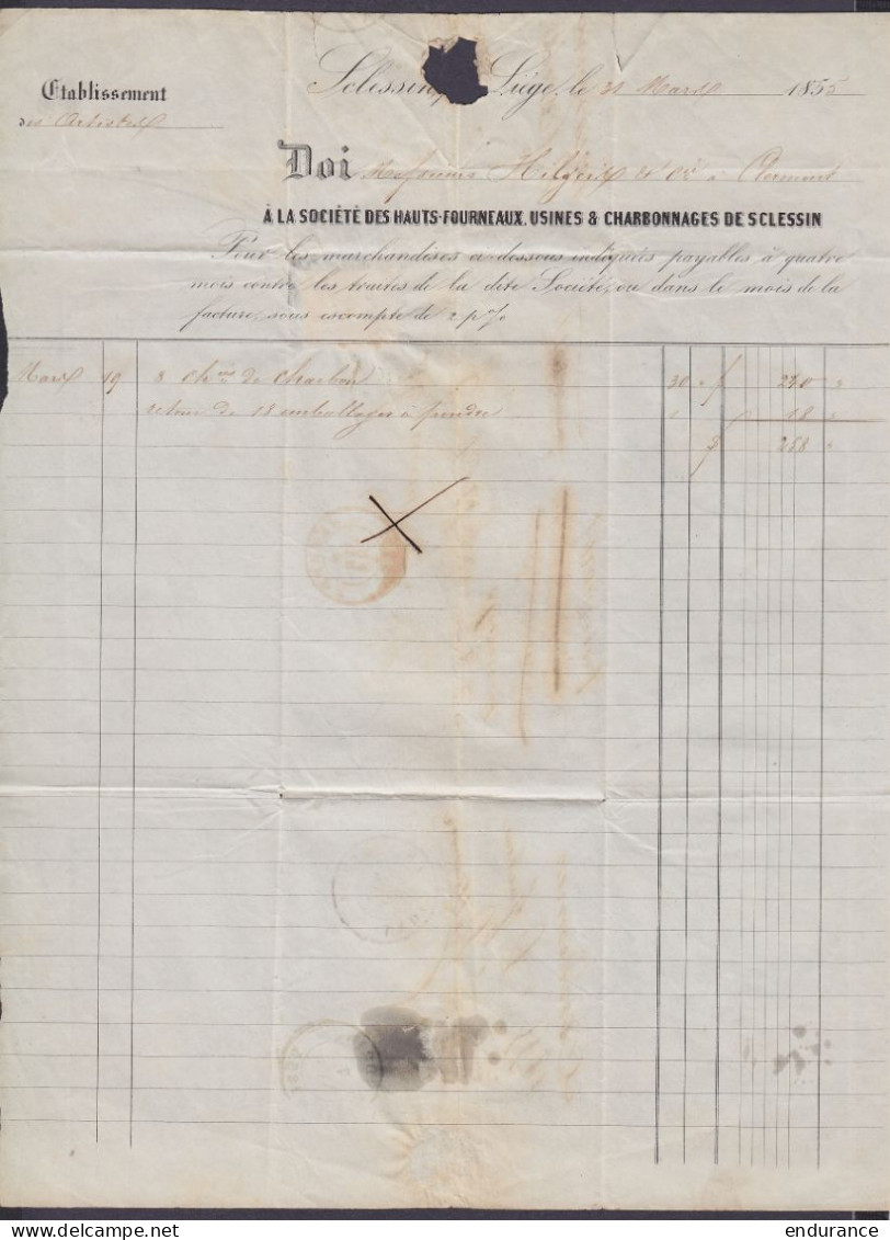 L. Datée 1855 De SCLESSIN Affr.N°6 Càd JEMEPPE/4 AVR 1855 Pour ANDENNE Réexpédiée à NANDRIN - Man.facteur "Inconnu à And - 1851-1857 Medallones (6/8)