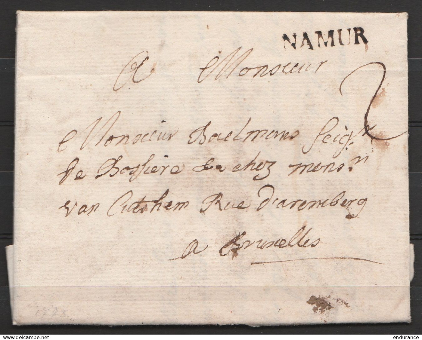 L. Datée 1773 De NAMUR Pour BRUXELLES - Griffe "NAMUR" Port "2" - 1714-1794 (Paises Bajos Austriacos)