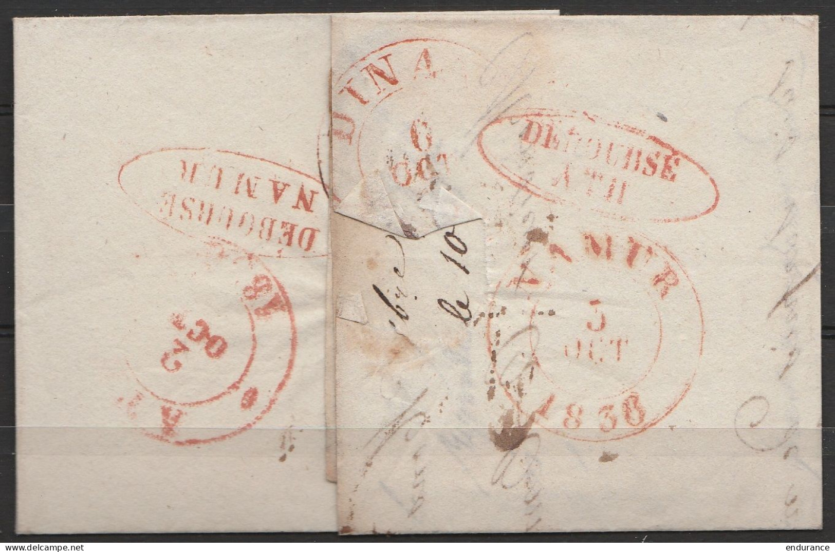 L. Càd MONS/1836 Pour BOUVIGNES - Au Dos: Cachet Oval "DEBOURSE/ATH" + "DEBOURSE/NAMUR" RR - 1830-1849 (Belgique Indépendante)