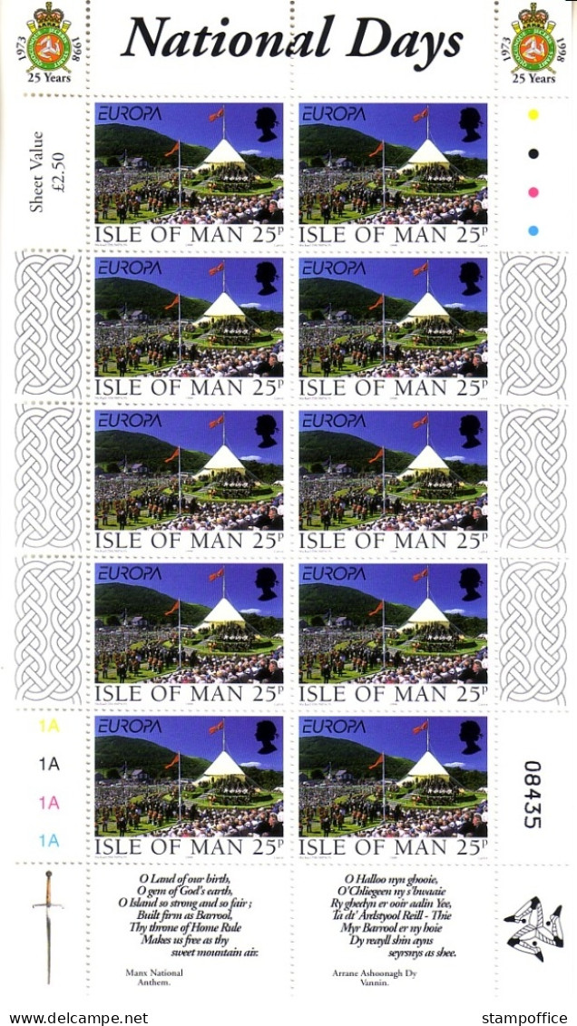 ISLE OF MAN MI-NR. 778-779 POSTFRISCH(MINT) KLEINBOGENSATZ EUROPA 1998 FESTE Und FEIERTAGE VOLKSTANZ - 1998