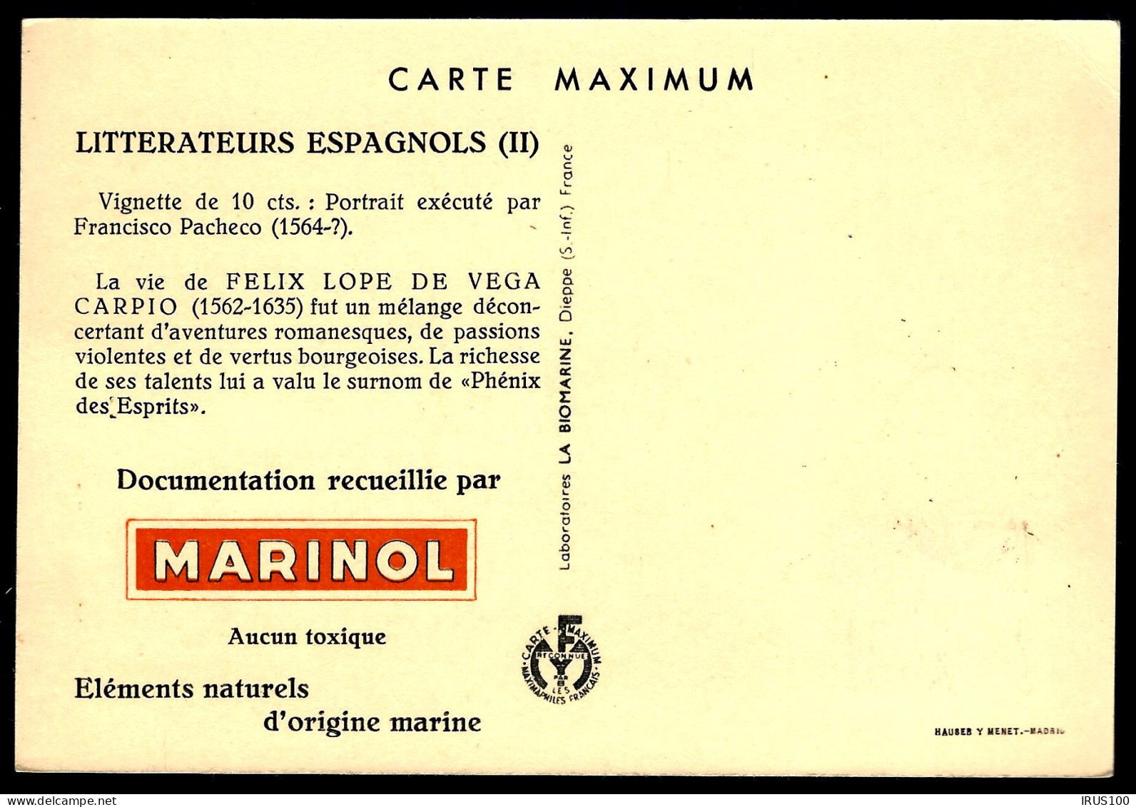 Espagne 1954 / Cartes maximum / Litterateurs Espagnols - LES 4 CARTES