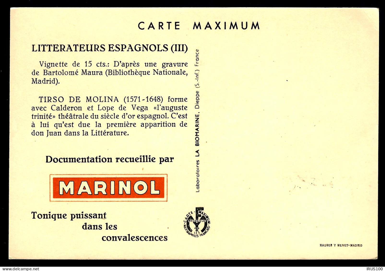 Espagne 1954 / Cartes maximum / Litterateurs Espagnols - LES 4 CARTES