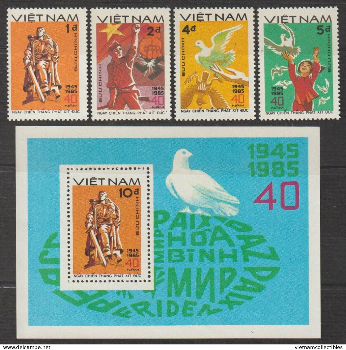 Vietnam Viet Nam MNH Perf Stamps & Souvenir Sheet 1985 : 40th Anniversary Of Triumph Over Fascism / Bird (Ms465B) - Vietnam