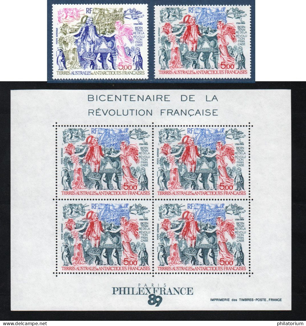 TAAF, **,  Yv PA 107, 108, BF 1, Mi 256, 257, BL 1, SG 256, 257, MS 257, Bicentenaire De La Révolution Française, - Blocks & Kleinbögen