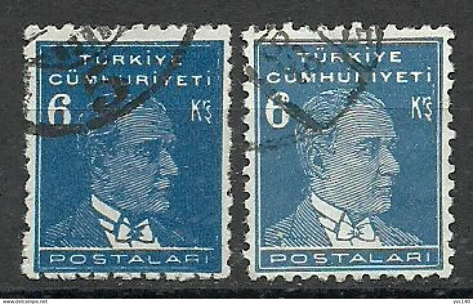 Turkey; 1931 1st Ataturk Issue Stamp 6 K. "Sloppy Print" - Usados
