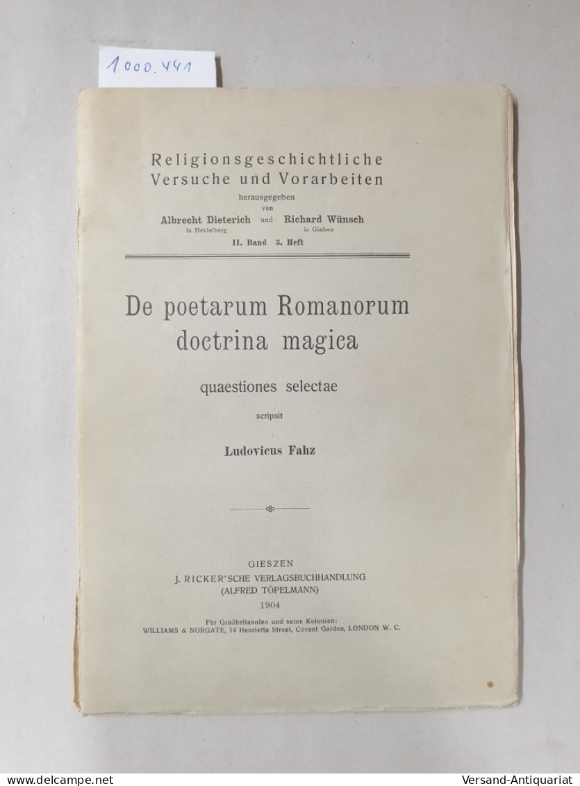 De Poetarum Romanorum Doctrina Magica. Questiones Selectae : - Autres & Non Classés