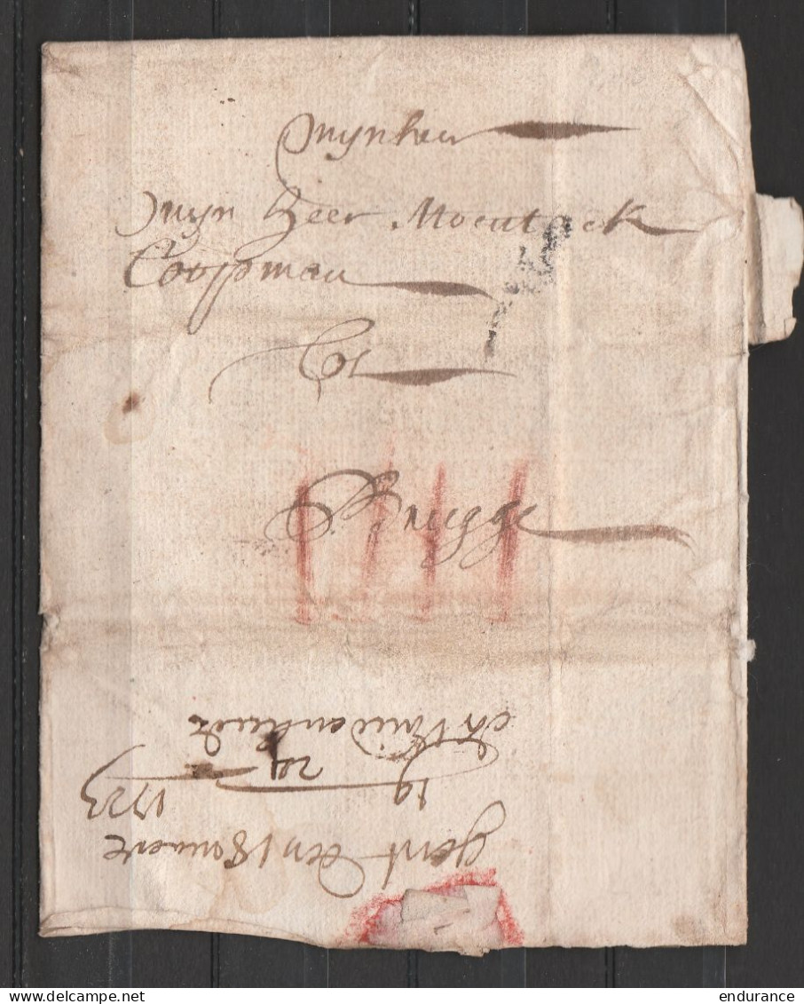 L. Datée 1723 De GAND Pour BRUGGE - Port "IIII" à La Craie Rouge - 1714-1794 (Oostenrijkse Nederlanden)