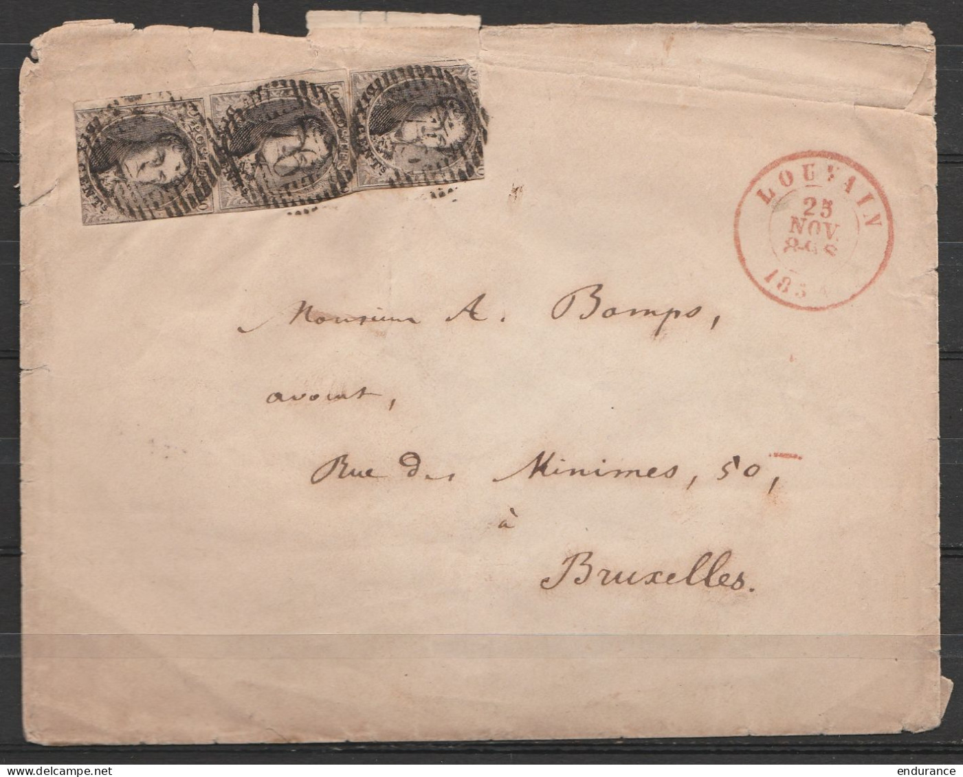 LSC Affr. N°6 X3 (dont Un Paire Vert.) P76 Càd LOUVAIN /25 NOV 1854 Pour Avocat à BRUXELLES (tarif Normal = 20c, Pas 30c - 1851-1857 Médaillons (6/8)