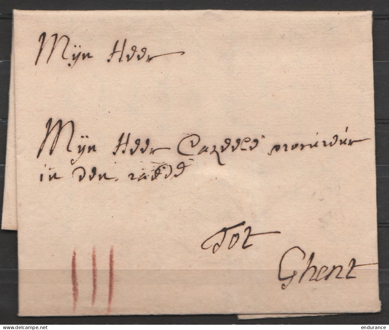 L. Datée 18 Octobre 1732 De ROESELAERE Pour GHENT (Gand) - Port III à La Craie Rouge - 1714-1794 (Pays-Bas Autrichiens)