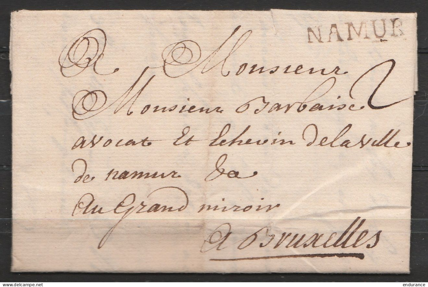 L. Datée 20 Février 1743 Pour Avocat à BRUXELLES - Griffe "NAMUR" - Port 2 - 1714-1794 (Oostenrijkse Nederlanden)