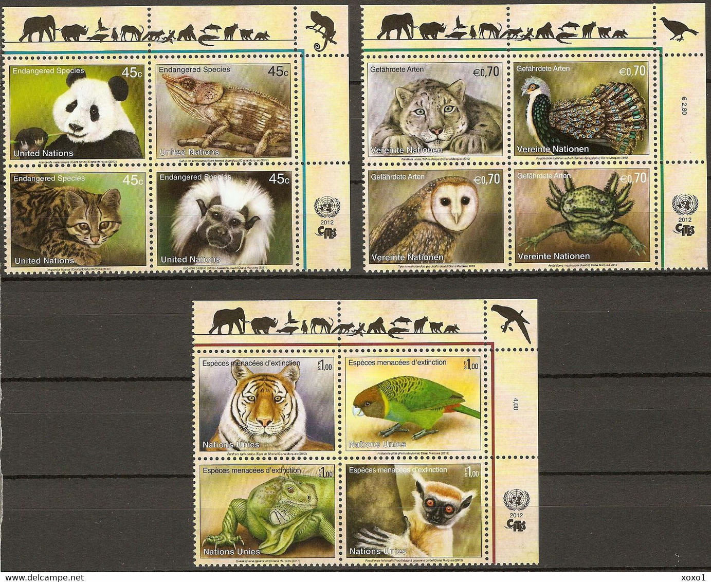 United Nations 2012 Fauna Birds Endangered Species - XX New York Geneva Vienna Joint Issues 12v MNH** 16.00 € - Emissioni Congiunte New York/Ginevra/Vienna