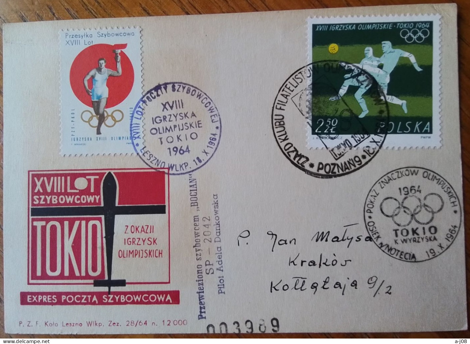 Pologne A L'occasion Des Jeux Olympique 1964,courriers Transporter Par Planeur Avec Le Nom Du Pilote. - Tarjetas Máxima