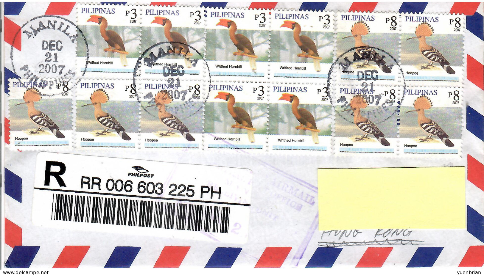 Philippines 2007, Bird, Birds, Writhed Hornbill (2007), Hoopoe (2007) Circulated Cover, Good Condition - Altri & Non Classificati
