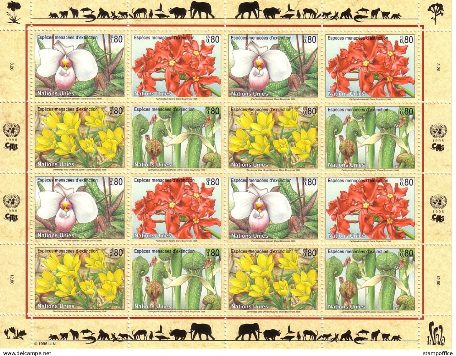 UNO GENF MI-NR. 288-291 POSTFRISCH(MINT) KLEINBOGEN GEFÄRDETE ARTEN(IV) 1996 BLUMEN ORCHIDEEN LILIE KROKUS - Blokken & Velletjes