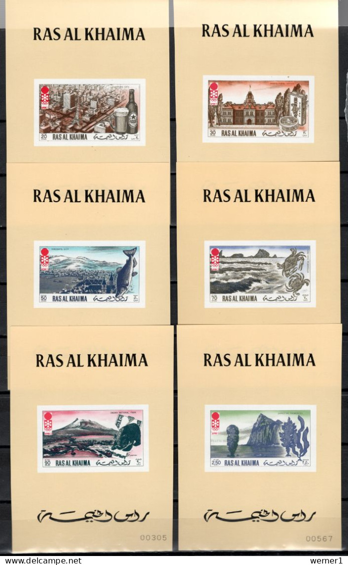 Ras Al Khaima 1972 Olympic Games Sapporo Set Of 6 S/s With Beige Background MNH - Winter 1972: Sapporo