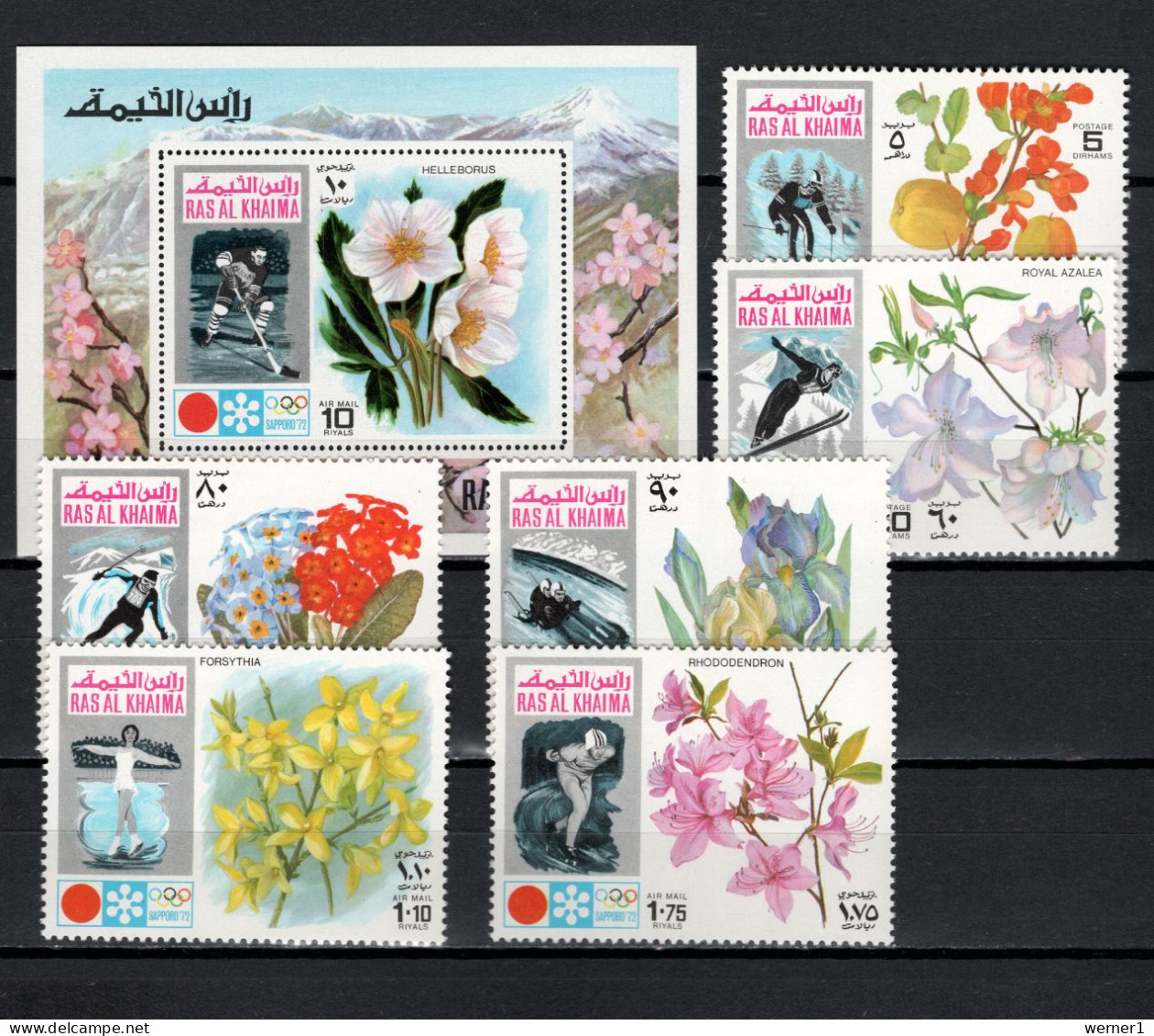 Ras Al Khaima 1972 Olympic Games Sapporo Set Of 6 + S/s MNH - Inverno1972: Sapporo