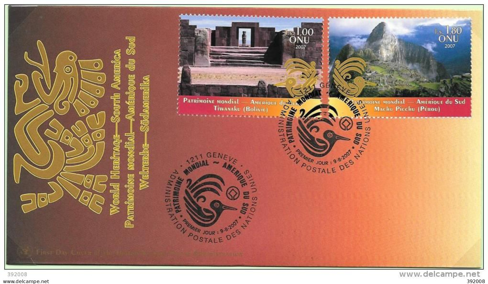 2007 - 587 / 588 - Patrimoine Mondial, Amérique Du Sud - 22 - FDC