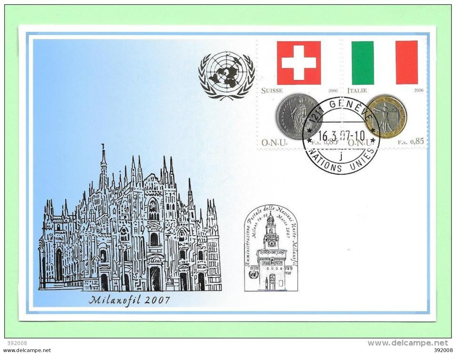 2006 - 570 / 571 - Drapeaux Et Monnaies - Suisse, Italie - 20 - FDC