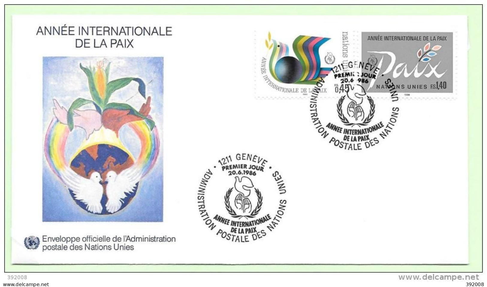 1986 - 145 / 146 - Année Internationale De La Paix - 13 - FDC