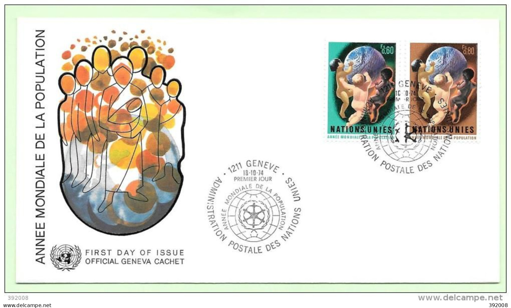 1974 - 43 / 44 - Année Mondiale De La Population - 2 - FDC