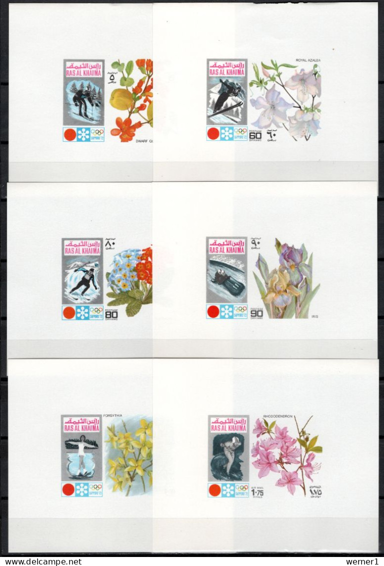 Ras Al Khaima 1972 Olympic Games Sapporo Set Of 6 S/s Imperf. With White Background MNH (2nd Block Some Damage On Top) - Winter 1972: Sapporo
