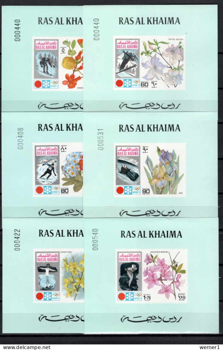 Ras Al Khaima 1972 Olympic Games Sapporo Set Of 6 S/s Imperf. With Green Background MNH - Invierno 1972: Sapporo