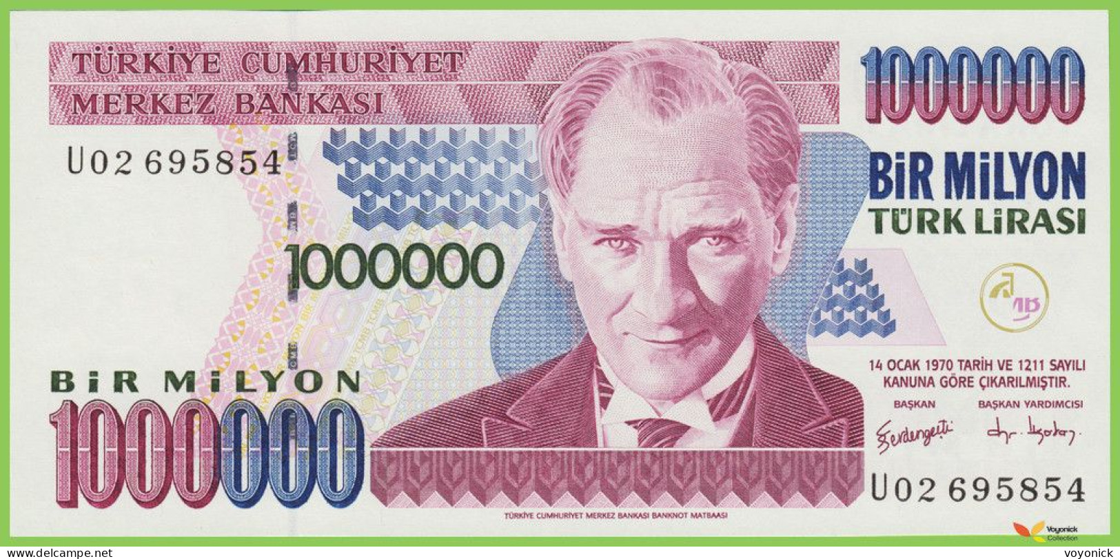 Voyo TURKEY 1000000 Lirasi L1970/2002 P213c B290b U02 UNC - Turkey