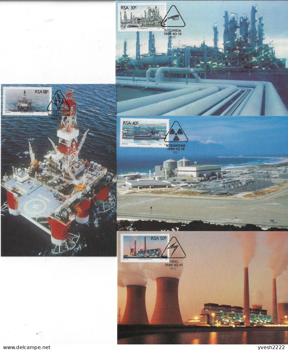 Afrique Du Sud 1987 Y&T 702 à 705 Sur Cartes Maxima. Sources énergétiques. Plateforme Pétrolière, Gaz Centrale Nucléaire - Aardolie