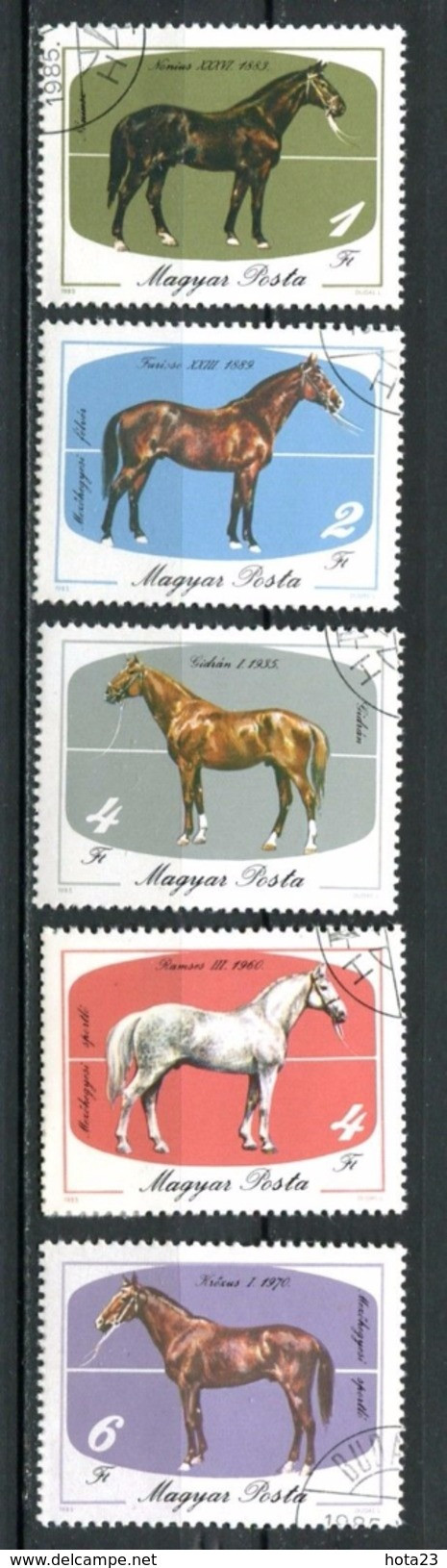 HUNGARY 1985. Animals / Horses Full Set  Mi.: 3766-3770 Used - Usati