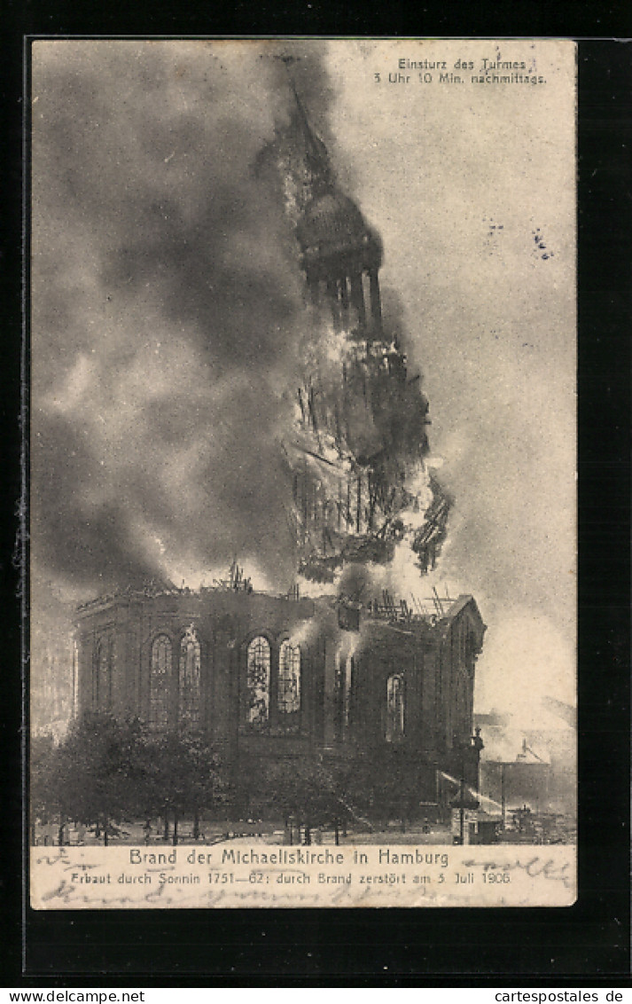 AK Hamburg-Neustadt, Brand Der Michaeliskirche Am 3.7.1906, Einsturz Des Turmes  - Catastrophes