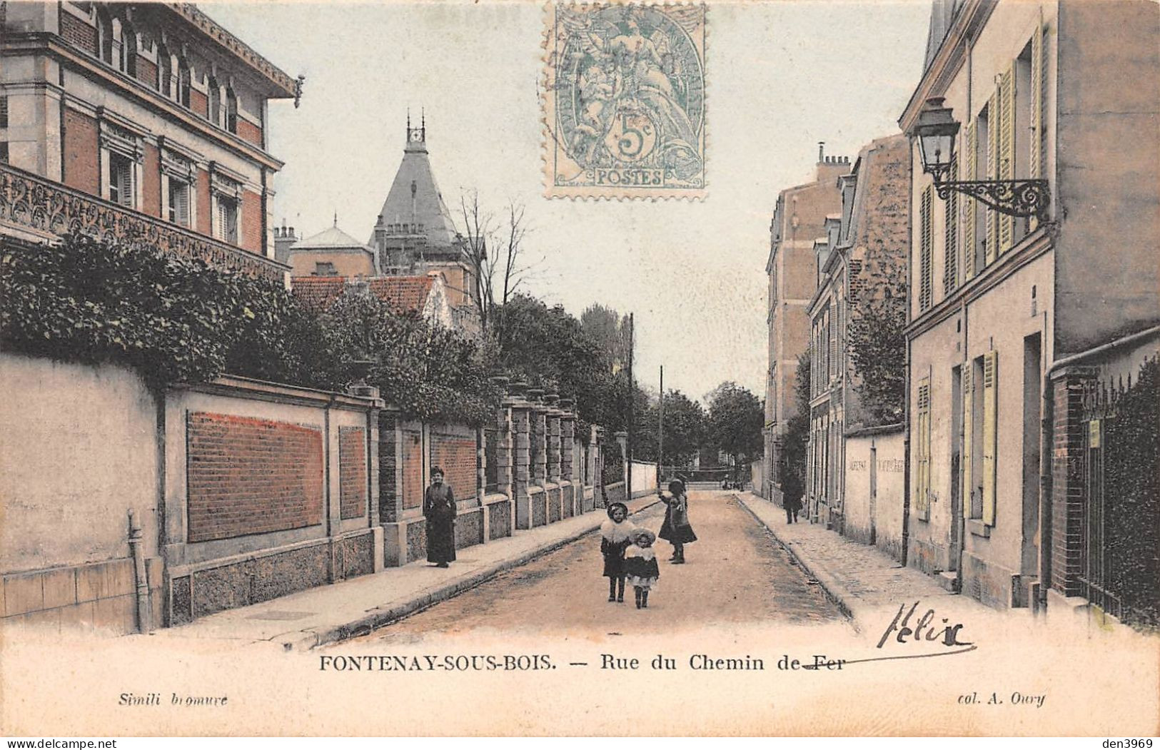 FONTENAY-sous-BOIS (Val-de-Marne) - Rue Du Chemin De Fer - Tirage Couleurs - Voyagé 190? (2 Scans) - Fontenay Sous Bois