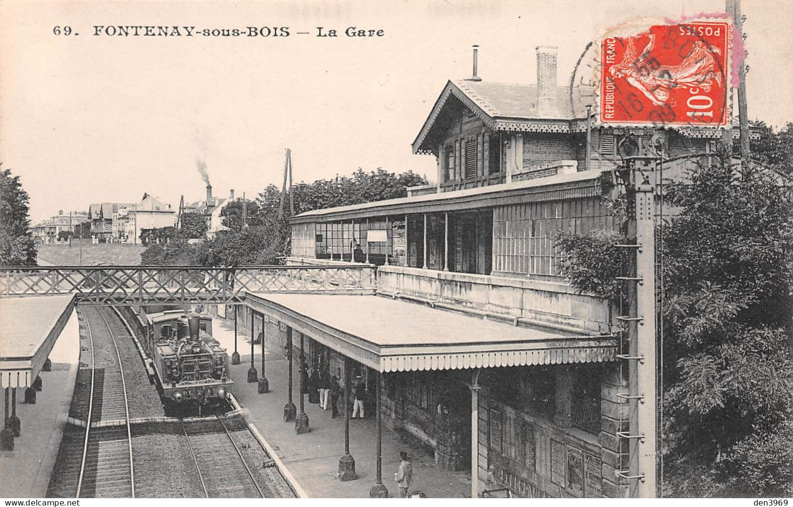 FONTENAY-sous-BOIS (Val-de-Marne) - La Gare - Arrivée Du Train - Voyagé 1909 (2 Scans) - Fontenay Sous Bois
