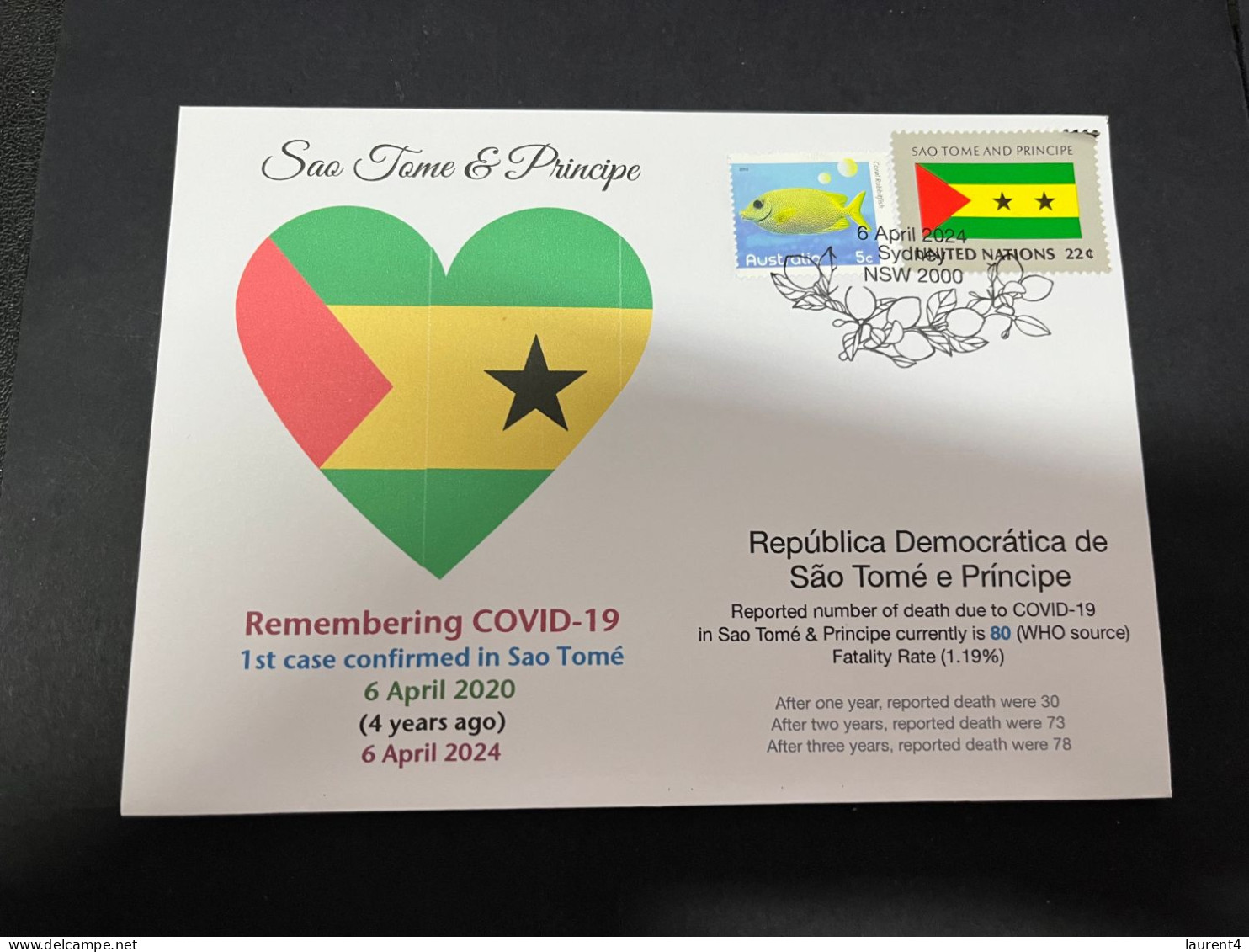 5-4-2024 (1 Z 7) COVID-19 4th Anniversary - Sao Tome & Principe - 6 April 2024 (with Sao Tome UN Flag Stamp) - Malattie