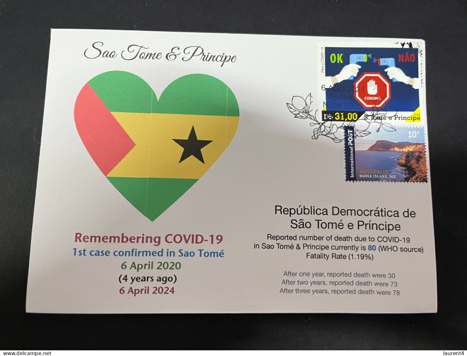 5-4-2024 (1 Z 7) COVID-19 4th Anniversary - Sao Tome & Principe - 6 April 2024 (with Sao Tome COVID-19 Stamp) - Malattie