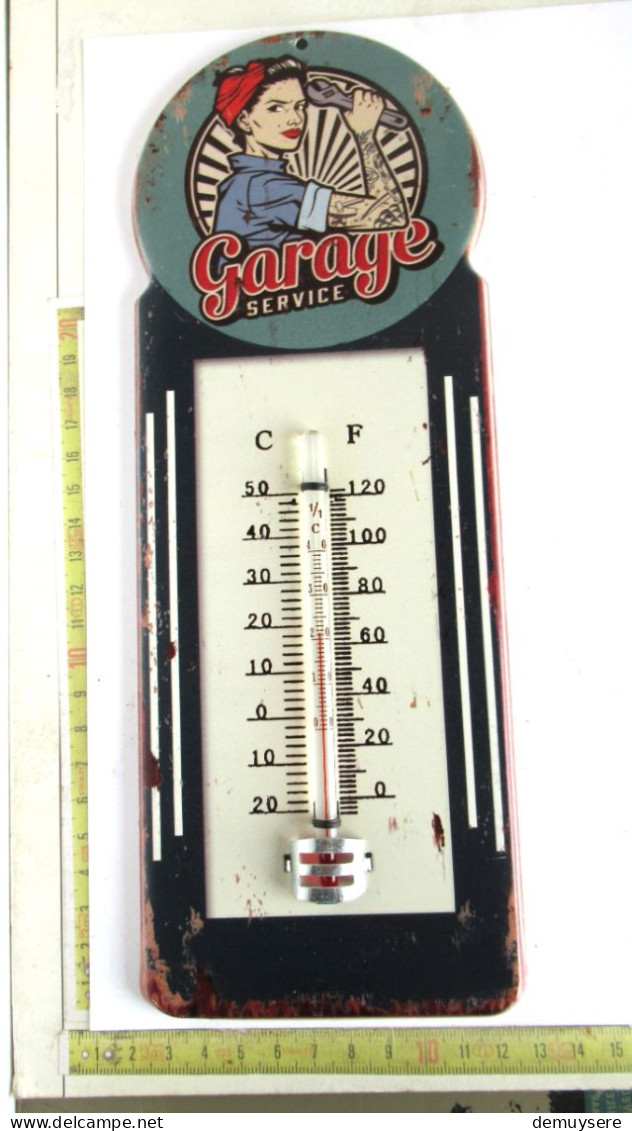 0404 06 - Lade C - Thermomètre En Métal - GARAGE SERVICE - Metalen Thermometer - 28 X 10.50 CM - 139 GRAM - Other & Unclassified