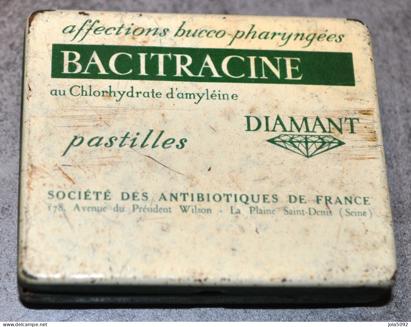 Ancienne Boite En Tôle Lithographiée Pastilles BACITRACINE - Société Des Antibiotiques De France - La PLAIE SAINT-DENIS - Dozen