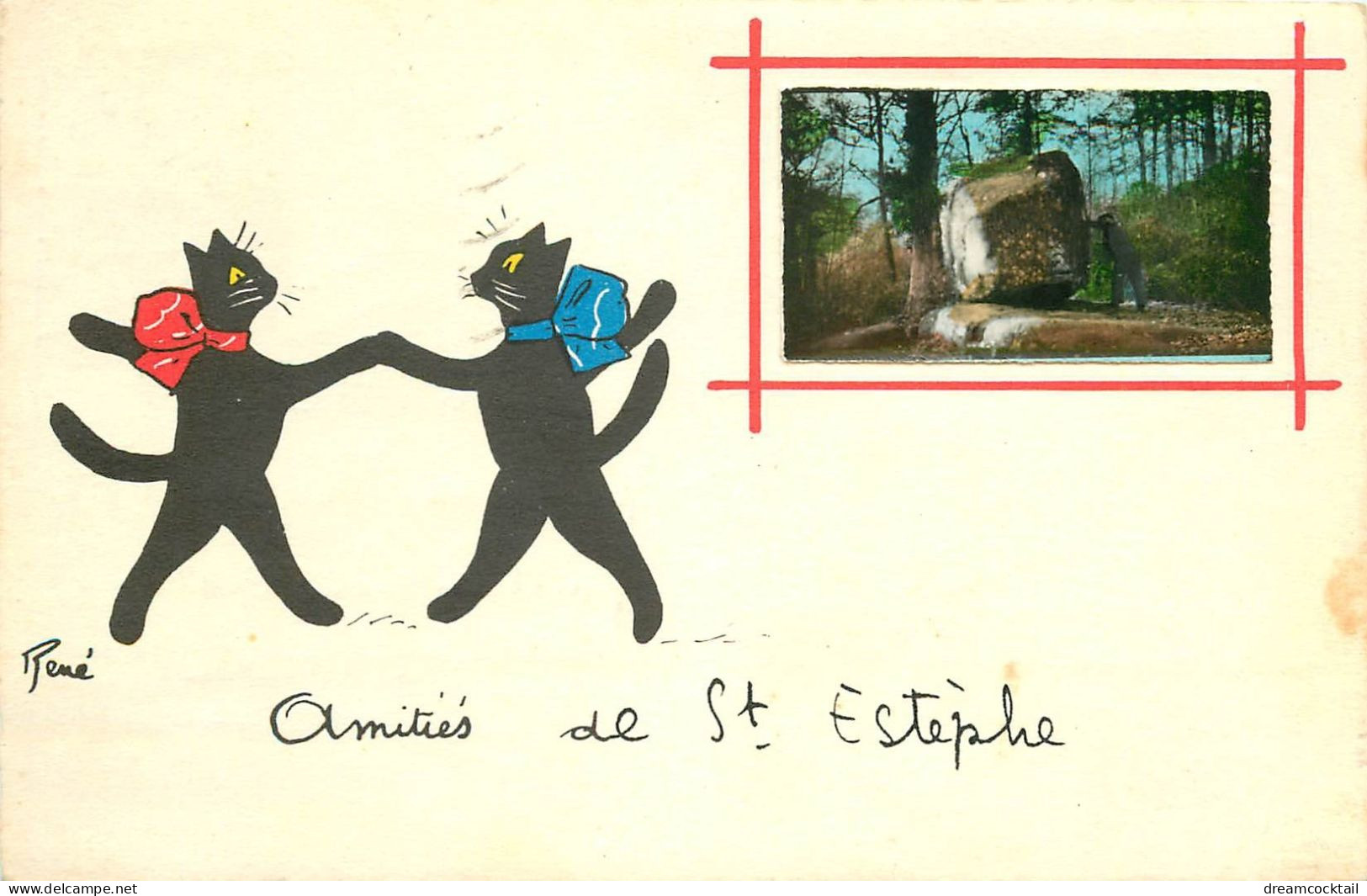 24 SAINT-ESTEPHE. Petits Chats Par René Carte à Système Avec Véritable Photo Collée 1958 - Nontron