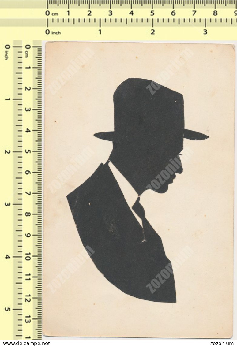 1920 Montpellier Gentleman Silhouette, Man With Hat Portrait Homme Avec Chapeau Vintage Hand Made Siluette Old Art Card - Scherenschnitt - Silhouette