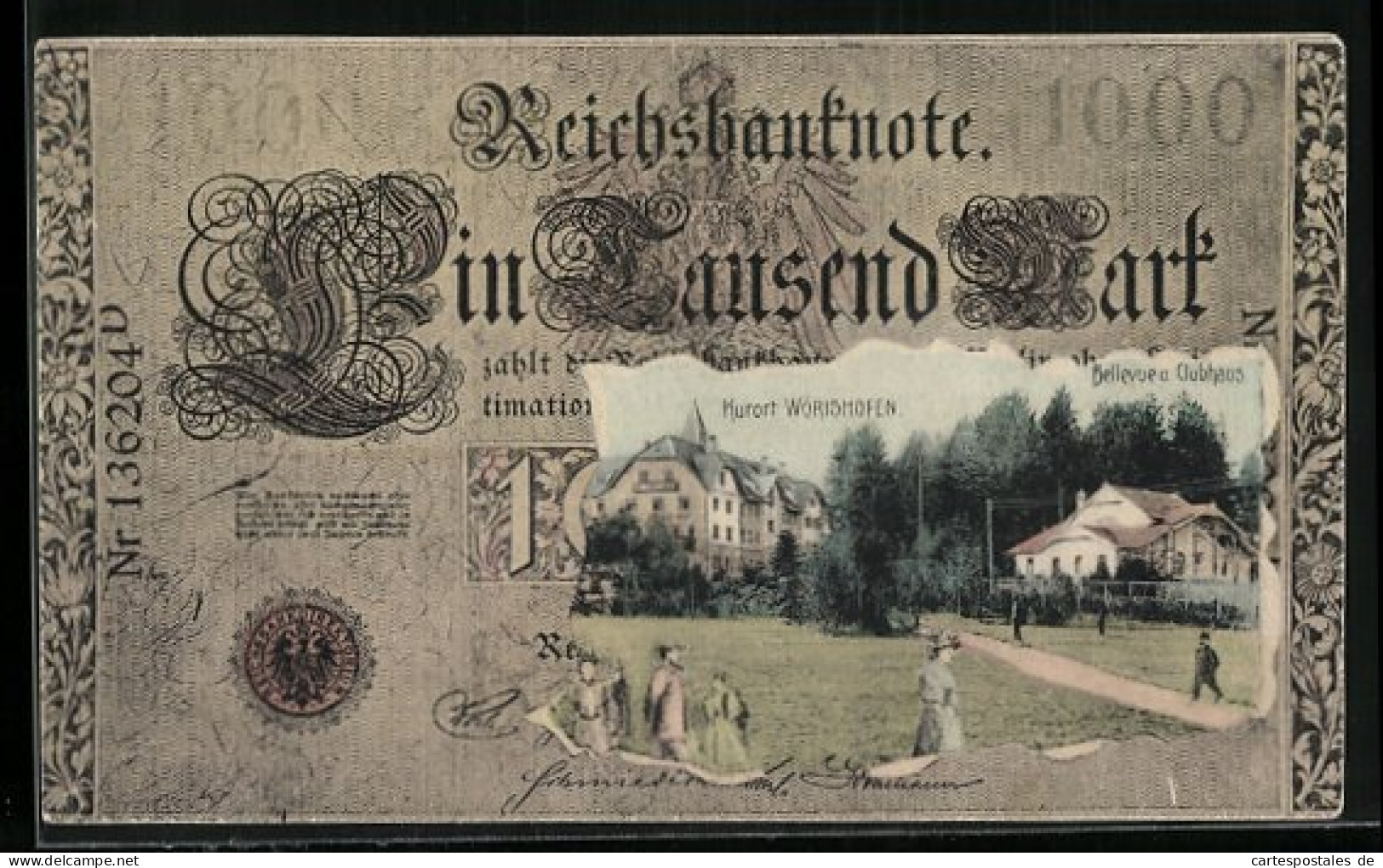 AK Wörishofen, Bellevue Und Clubhaus Im Geldschein, Passepartout  - Monedas (representaciones)